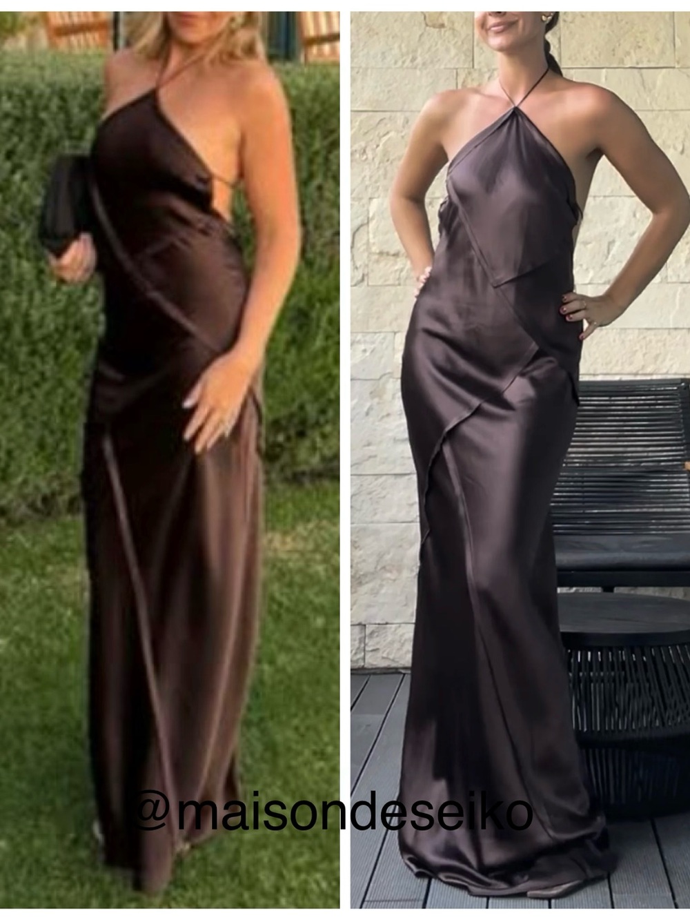 Retrofete Brown Satin Halter Maxi Dress - Picture 2 of 9